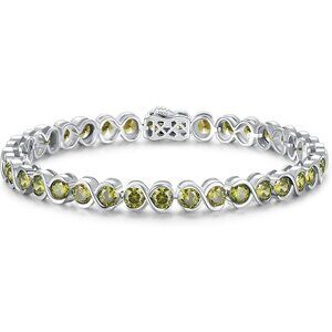 Aug-Peridot Birthstone 925 Sterling Silver 7 Inch Infinity Tennis Bracelet